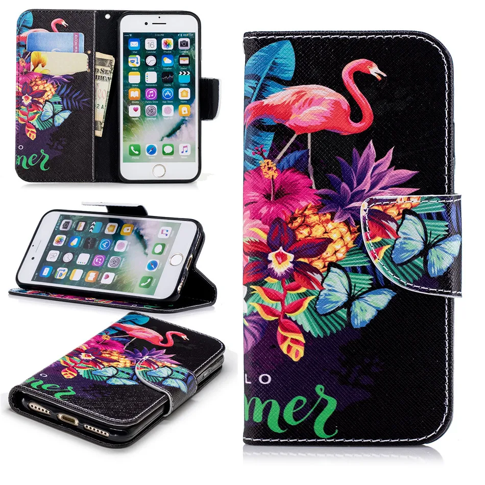 Винтажный чехол для Apple iphone XS X MAX XR, бумажник, флип-чехол для iphone 6, 6 S, 7, 8 Plus, 5, 5S, SE, панда, единорог, слон, фламинго, P07Z