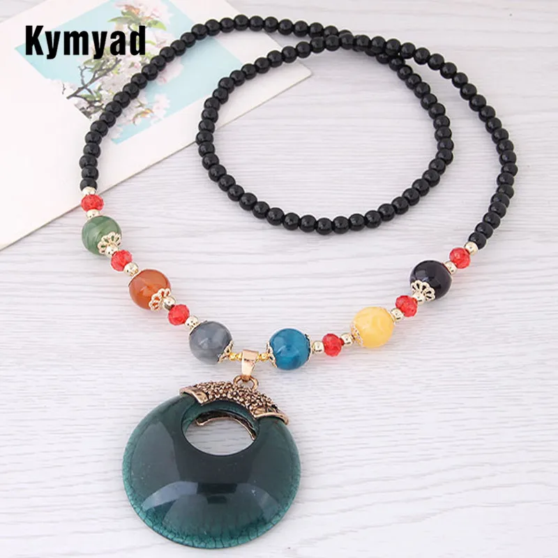 Женское винтажное ожерелье Kymyad из смолы длинная цепь с бусами | Украшения и