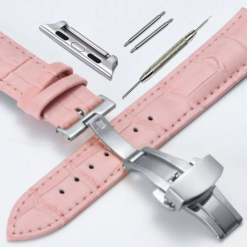 Ремешок для часов из натуральной кожи+ адаптеры для iWatch Apple Watch 38 мм 42 мм браслет на запястье из Кроко черного, коричневого, красного, розового и белого цветов - Цвет ремешка: See Chart
