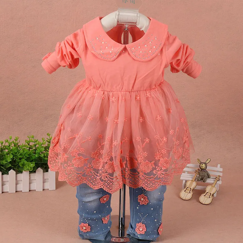 Весеннее пальто платье джинсы комплект из 3 предметов для новорожденных одежда