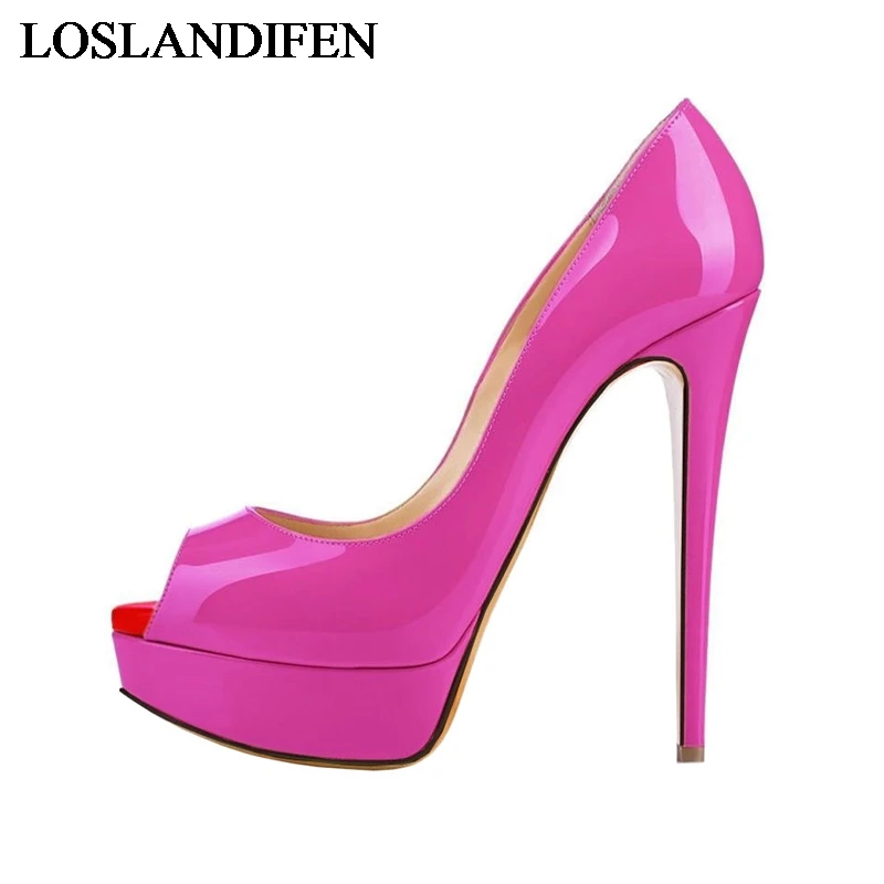 817 16Patent Leather Новое поступление; цвет черный, желтый, синий; модные пикантные свадебные туфли на высоком каблуке 14 см; женские туфли-лодочки на платформе; NLK-A0002 - Цвет: 817 16Patent Leather