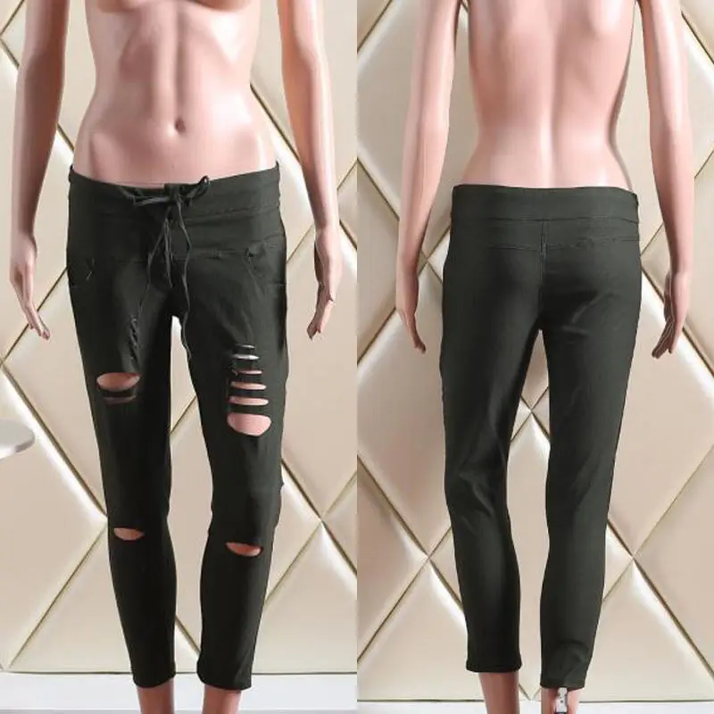 Женские джинсовые брюки рваные джинсы до колена выцветающие облегающие легинсы