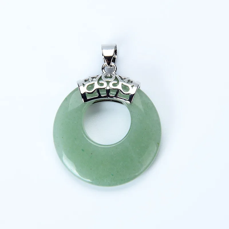 green aventurine Мода натуральный тигровый глаз Фиолетовый Кристалл Розовый кварцевый кристалл Оникс зеленый камень полоса Оникс пончик монета круглый рейки исцеляющий кулон - Окраска металла: green aventurine