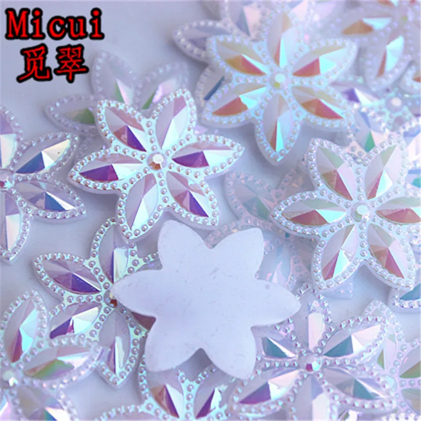 Micui 50pcs 23.6mm AB color Horse eye flower Acrylic rhinestone Flat back Art Supply Decoration Charm Craft DIY no hole ZZ113 | Дом и сад