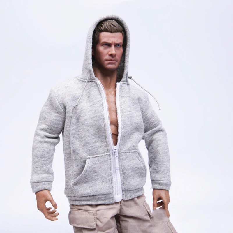 

1/6 Grey and Black Casual Hoodie Sweater with Zipper