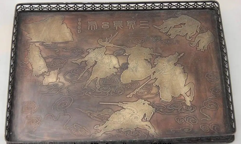 Китайская королевская старая бронза медь три Королевства Liubei Guanyu Lv бу тарелка