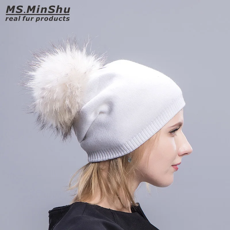 Женская кашемировая шапка с помпоном из натурального меха|cashmere cap|bobble hatfur hat |