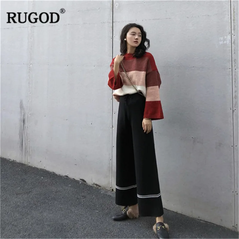 RUGOD женские толстые трикотажные брюки с высокой эластичной талией широкие 2019
