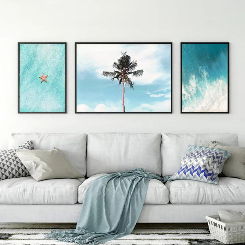 

Coastal Landscape Wall Art Beach Ocean Canvas Painting Flamingo Wall Picture Nordic Living Room Decor Picture Unframed
