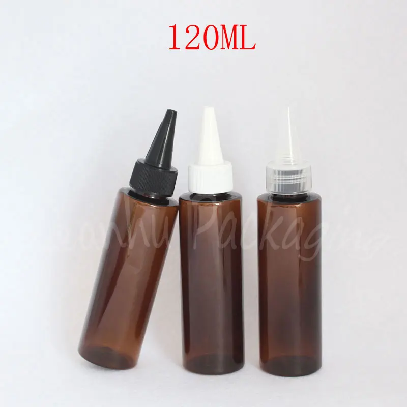 120ML Brown Flat Shoulder Plastic Bottle Pointed Mouth Cap , 120CC Lotion / Jam Packaging Bottle , Empty Cosmetic Container