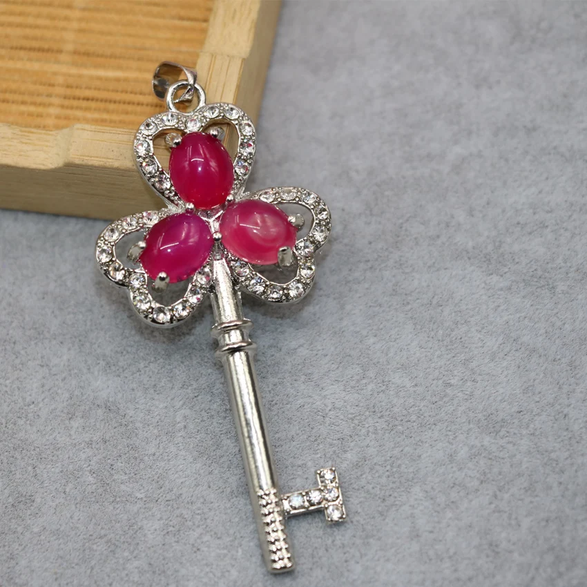 Серебряный цвет Подвески Цветок Ключ форма кулон для женщин 33*70 мм красные