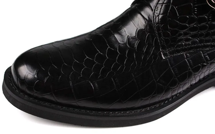 Мужские Ботильоны под крокодиловую кожу коричневые/черные ботинки из