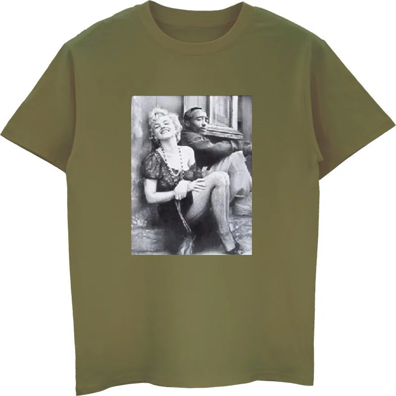 ArmyGreen Тупак 2Pac Мэрилин Монро парные футболки Летняя мужская мода короткий рукав хлопок футболка хип хоп тройники топы Харадзюку уличная одежда - Цвет: ArmyGreen