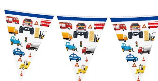 flag 1set Мультфильм автомобили мальчик дети посуда для вечеринки в честь Дня Рождения тарелка скатерть чашка строительный автомобиль день рождения украшения, товары для вечеринки - Цвет: flag 1set
