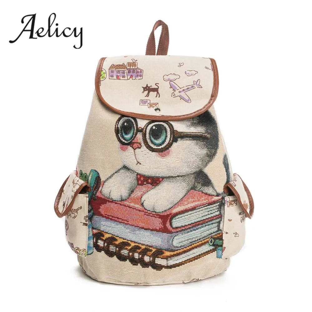 Роскошные рюкзаки Aelicy с изображением кошки для девочек модные холщовые школьные