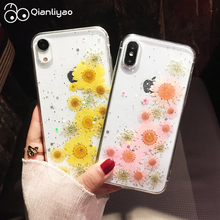 Чехол для телефона Qianliyao ручной работы с сушеными настоящими цветами iPhone 11 Pro Max X XS