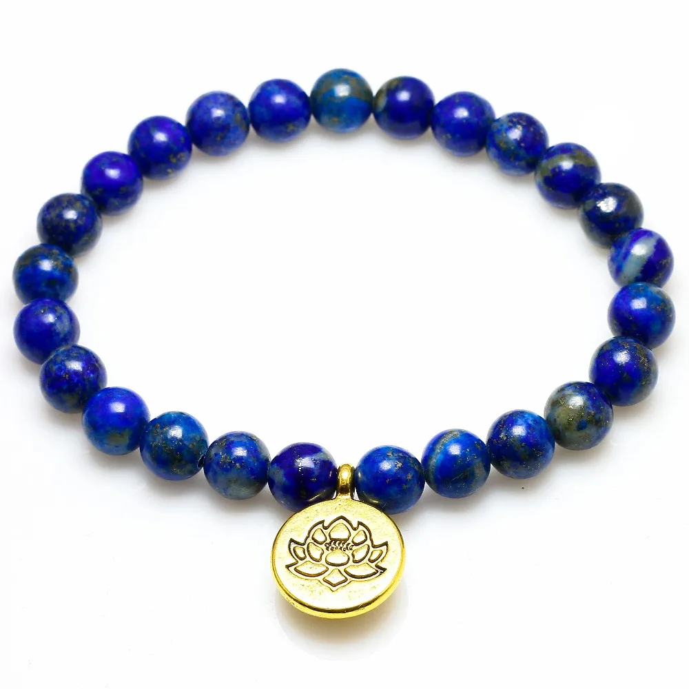 Натуральный Лазурит бусина с древом лотоса браслет из камня для женщин и мужчин