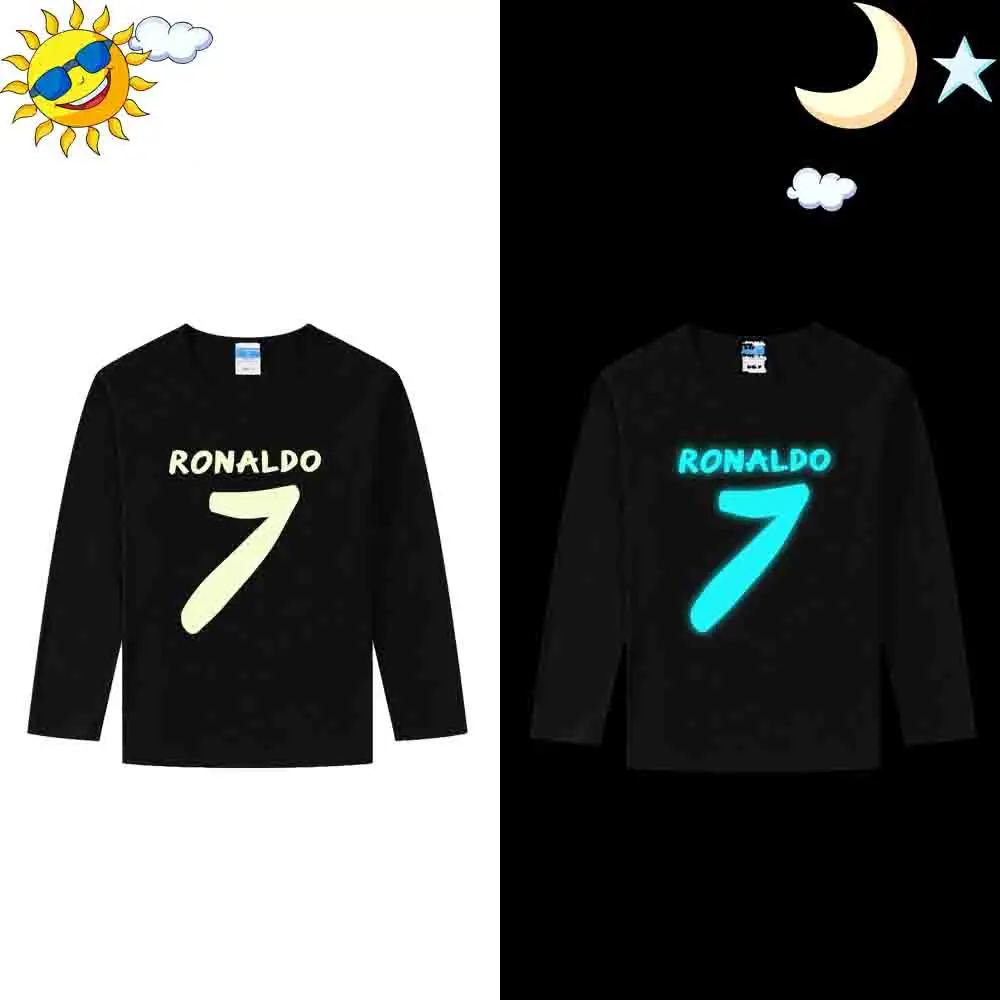Long Sleeve Футболка LYTLM Garcon 8 Ans Cristiano Ronaldo, футболки для мальчиков, одежда для мальчиков-подростков, светится в темноте, футболка для мальчиков - Цвет: Long Sleeve