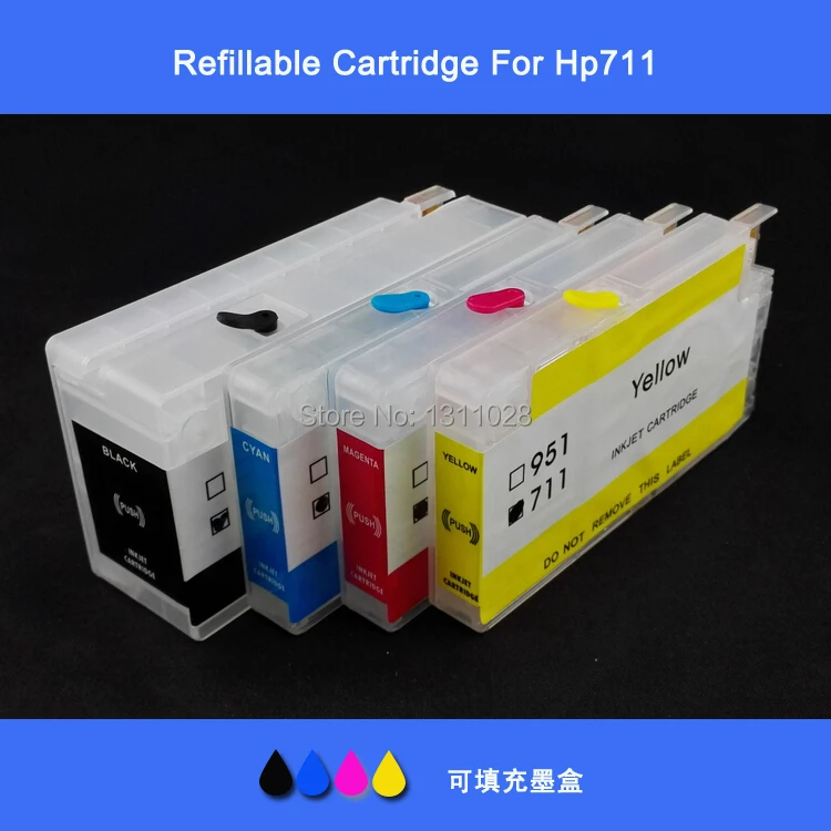 Пустой пополняемый картридж INK WAY H711 для HP711 с чипами Designjet T120 T520 пигментные