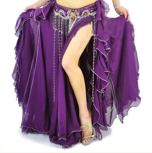 Бесплатная доставка! Женский костюм для танца живота Двухслойная юбка с разрезом