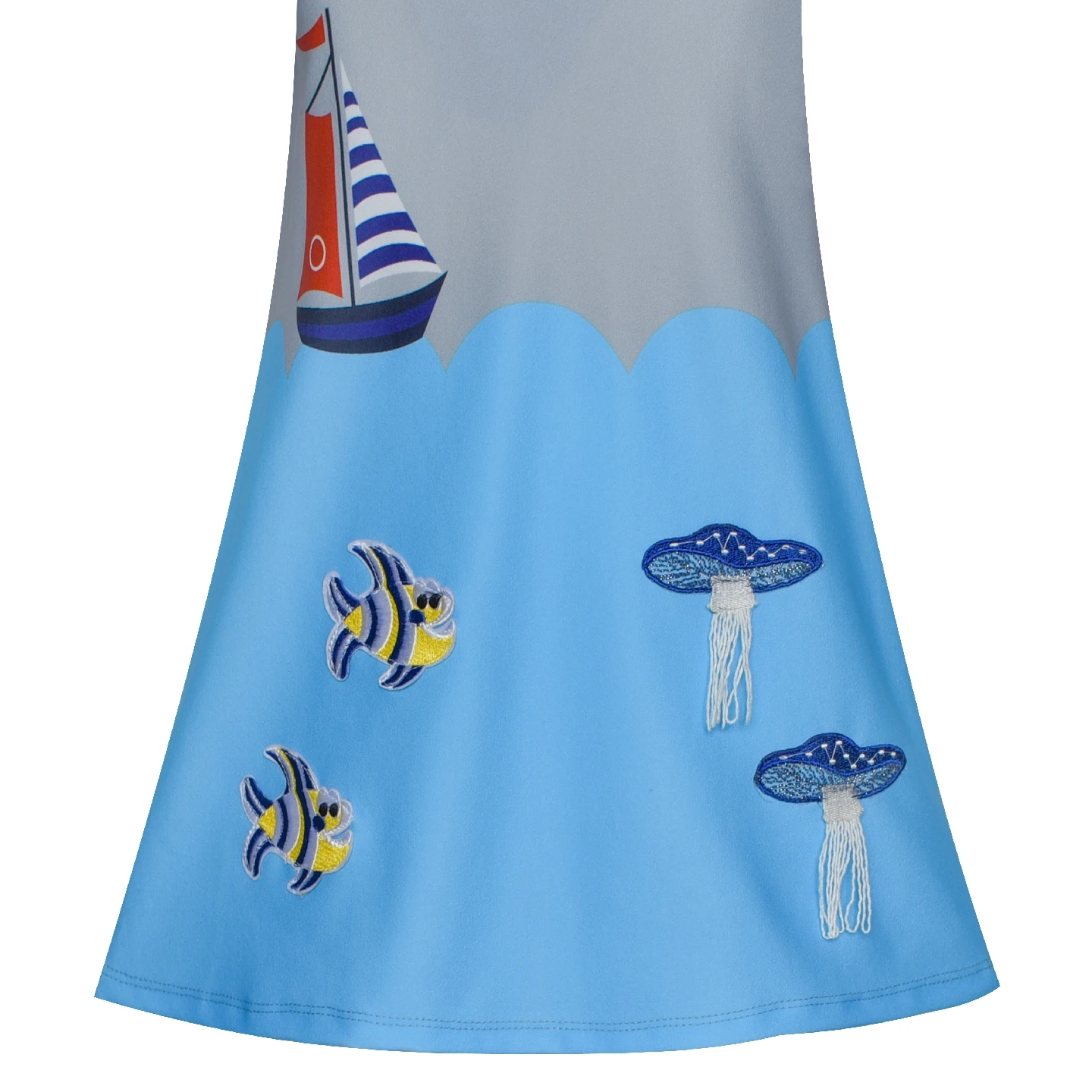 Sunny Fashion платья для девочек Серый синий Вышитый медуза Clownfish Онлайн Платье 2020 Лето