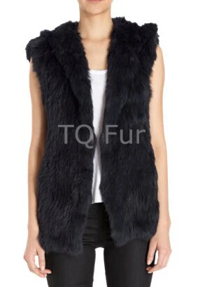 

Real Knit Rabbit Fur Gilet Hooded With Pocket Waistcoat Vest Jacket Top Quality
