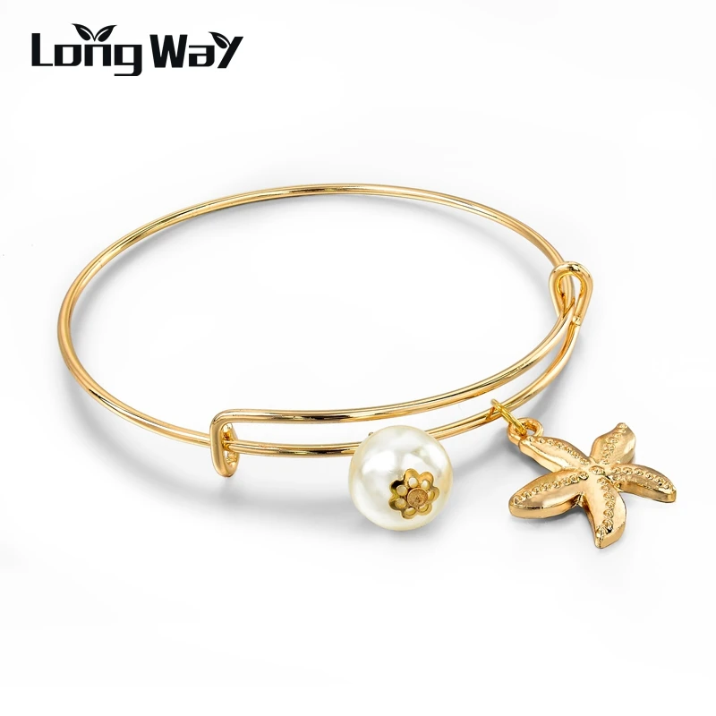 Женские браслеты с подвеской LongWay золотистые золотистого цвета из Проволочной
