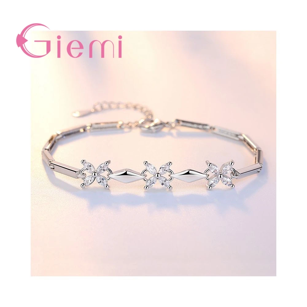 Женский классический браслет из серебра 925 пробы с фианитом|Гибкие и жесткие