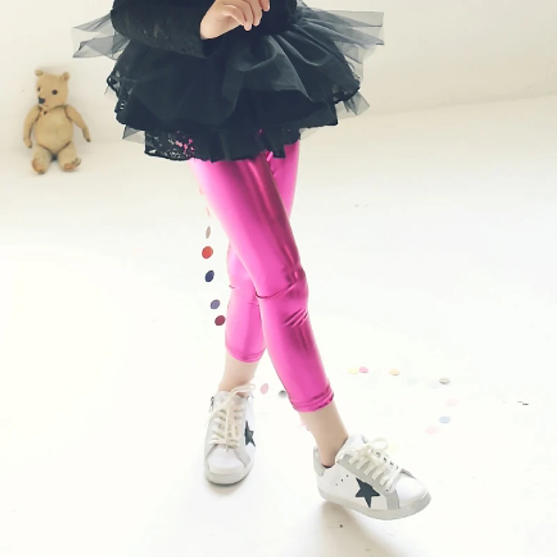 Легинсы для девочек облегающие легинсы из искусственной кожи золотого и