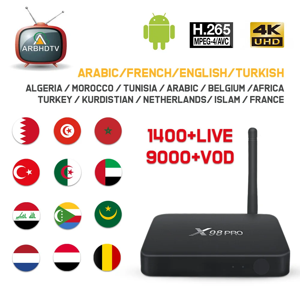 IP tv Франция арабский X98 Pro 1 месяц бесплатно Турция Бельгия подписка Android коробка