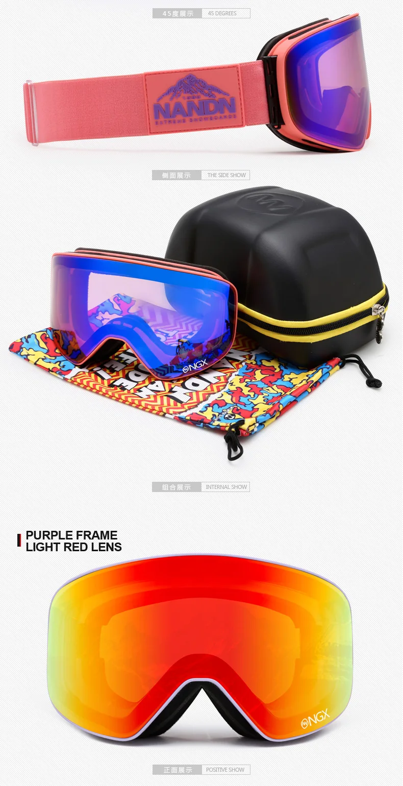 NANDN лыжные очки, очки для катания на лыжах, двойные линзы, UV400, противотуманные, для взрослых, для сноуборда, лыжного спорта, очки для женщин, мужчин, снежные очки