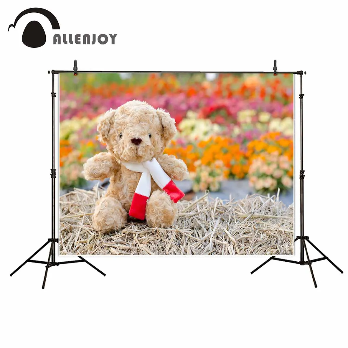 

Allenjoy игрушка медведь сидящий на соломе в боке Цветок Сад Детский фон для фотостудии новые фотографические фоны