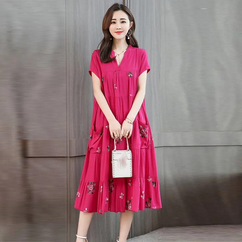 

Vintage Floral Print Long Dress Women 2019 Casual Short Sleeve Party Dress Elegant O Neck Ladies Summer Dress Sundress plus size
