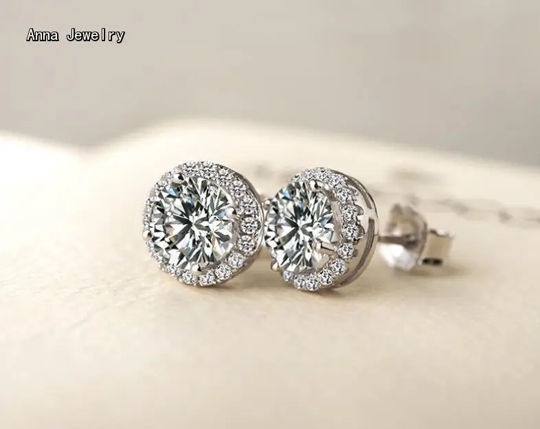 Ослепительные круглые серьги гвоздики из стерлингового серебра 925 пробы с