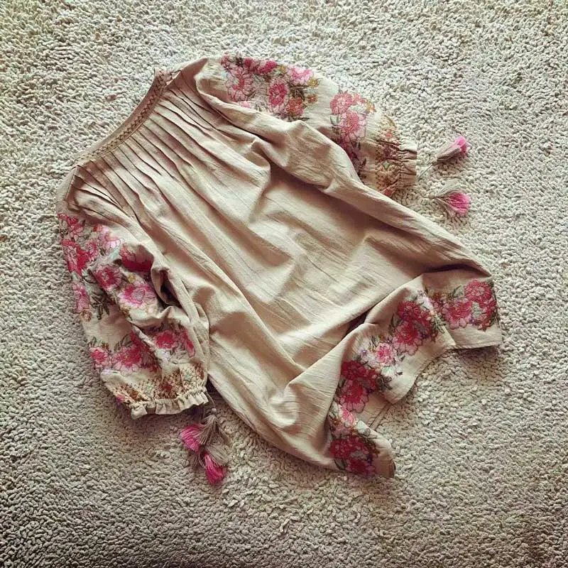 Boho Inspird вышивка цветами блуза с длинным рукавом фонариком v образным вырезом