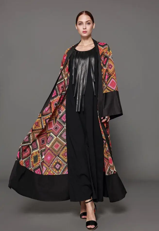 Opened abaya Muslim Adult Casual flower printed Robe Musulmane Dubai Fashion Cardigan Robes Arab Worship Service Wj1630 | Тематическая