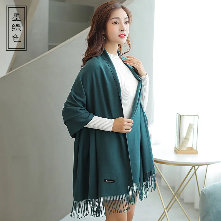 Jinjin. QC зимний женский шарф кашемировые однотонные шарфы и шали Echarpe платок Femme Пашмина с кисточкой Прямая поставка