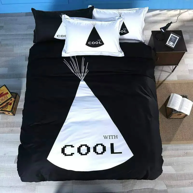 Черно-белый комплект постельного белья 3/4 шт. хлопковый пододеяльник с рисунком