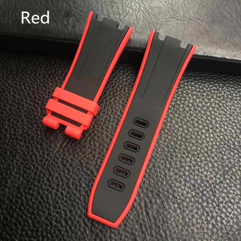 MERJUST New 28mm Black Silicone Rubber Whatchband For AP 42mm Case Audemars And Piguet Watch Strap Pin Buckle With engraving