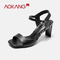 aokang new arrival sandals women summer high heels ladies genuine leather thick heels sandals shoes high quality brand shoe