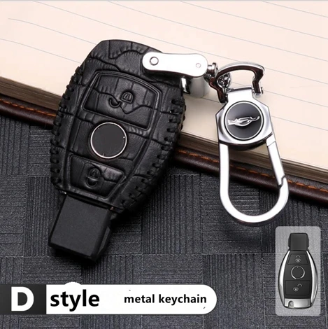 D style metal chain Кожаный чехол для ключей автомобиля, Карманный чехол для Mercedes Benz GLC260 GLA200 W205 C200 C180 C300 E Class W213 E200 E300 A E S C GLS Calss - Название цвета: D style metal chain