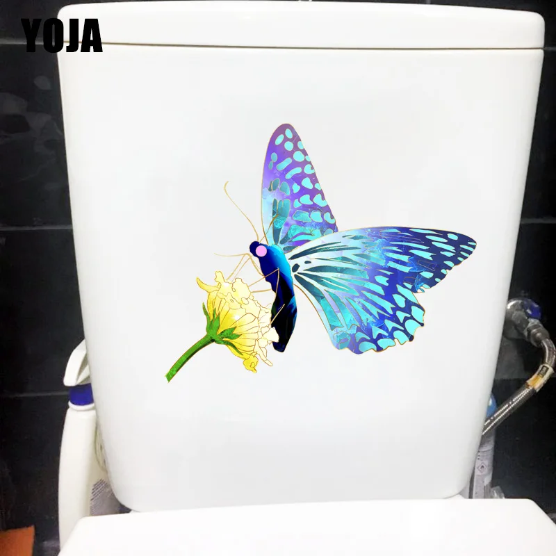 YOJA 22.9X18.8CM бабочка на желтом цветке Мода Туалет наклейки сиденья домашний