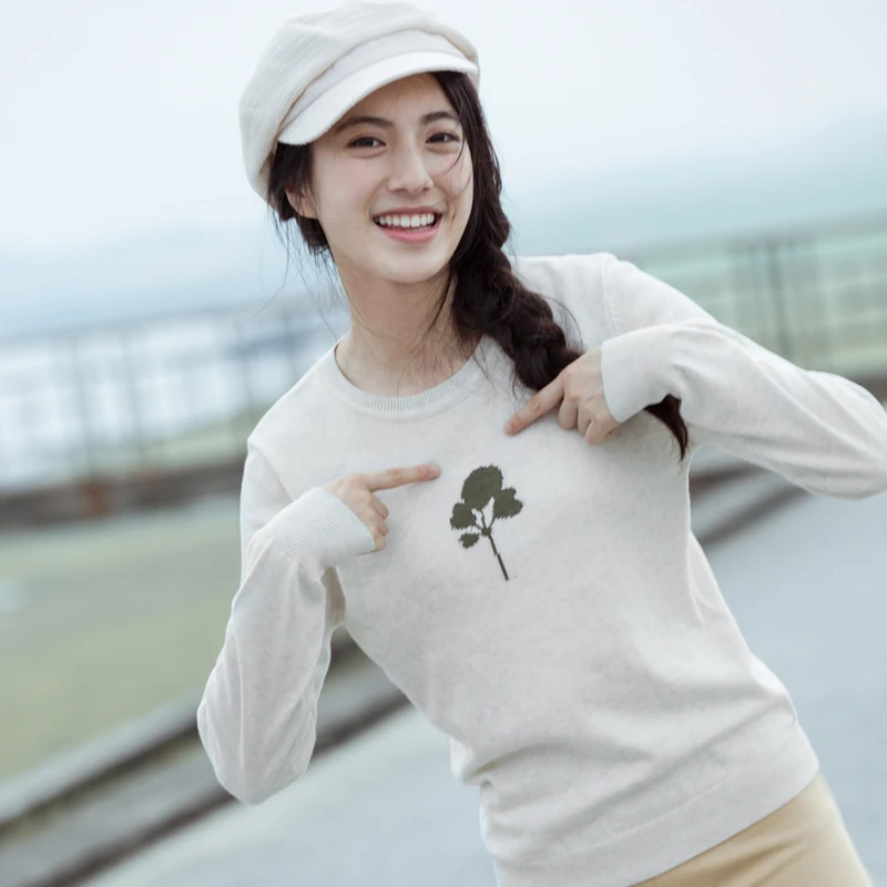 INMAN женский осенний Новый вышитый тонкий вязаный свитер с круглым вырезом |