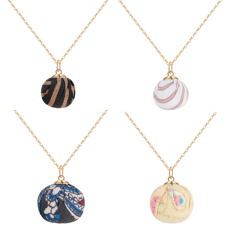 CHENGXUN Women Fashion Necklace Colorful Print Cloth Ball Pendant Choker Metal Chain for Girls Party Decoration | Украшения и