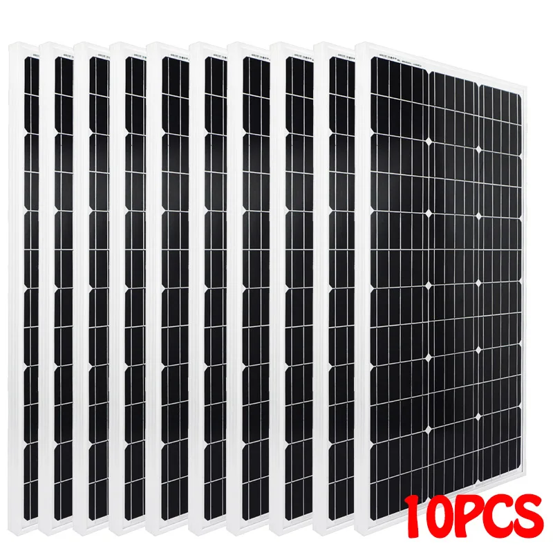 ECOWORTHY 18V солнечная панель 100W 200w 300w 400w 12V зарядное устройство монокристаллический солнечный элемент для 12V солнечная панель 1000w система - Цвет: 10 PCS