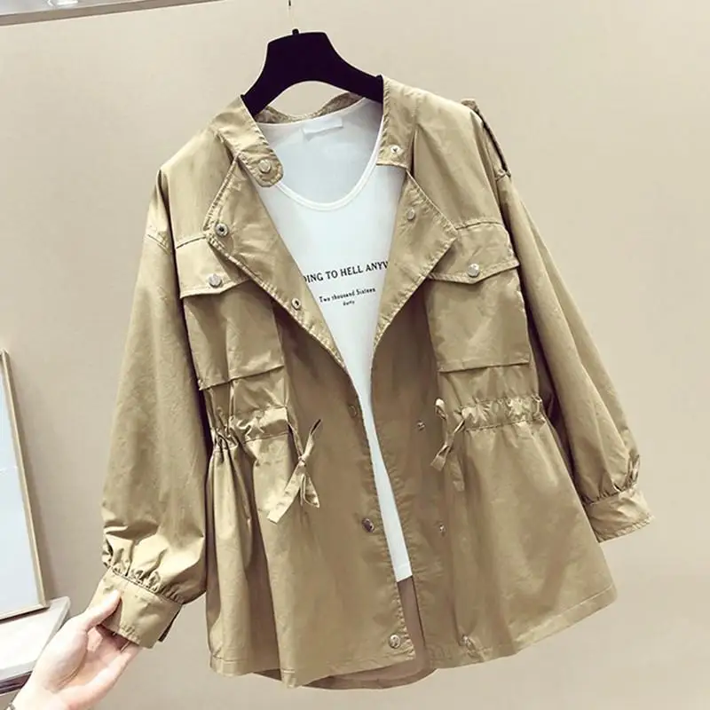 

New Loose Trench Coat Spring Autumn Women's Long Sleeve Windbreaker Outerwear Female Casual Solid Color Trench Coat 2019 D222