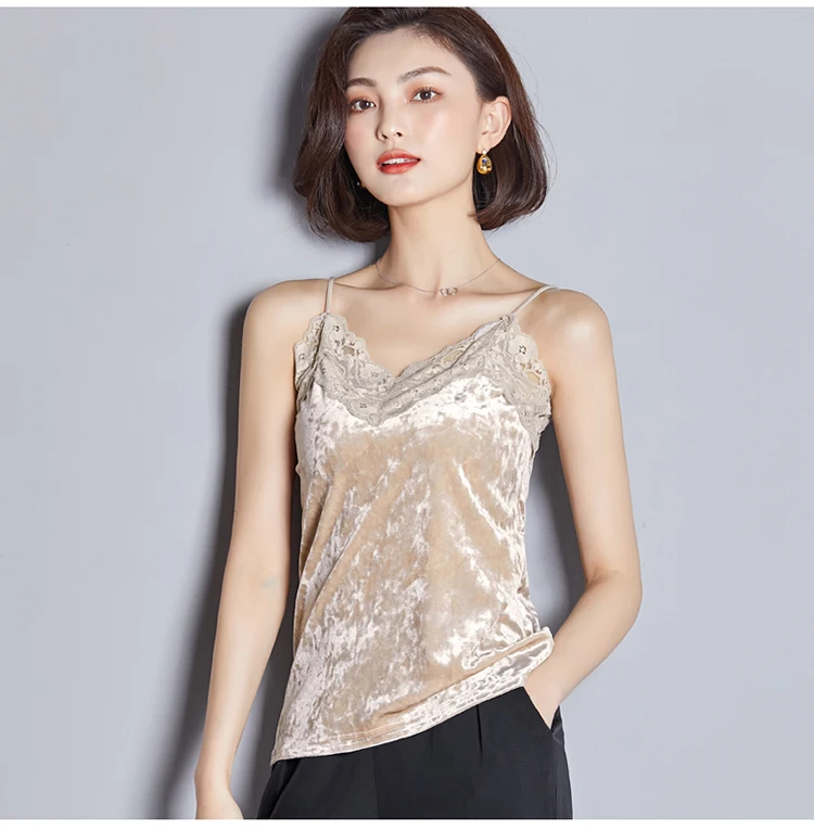 Черный, белый, абрикосовый, розовый бархат Camis весенние корейские модные женские без рукавов жилет сексуальные кружевные топы
