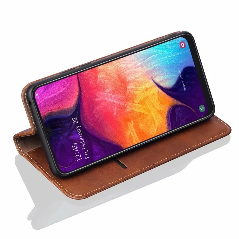 Роскошный кожаный чехол для Samsung A50 с подставкой и карточкой в стиле ретро