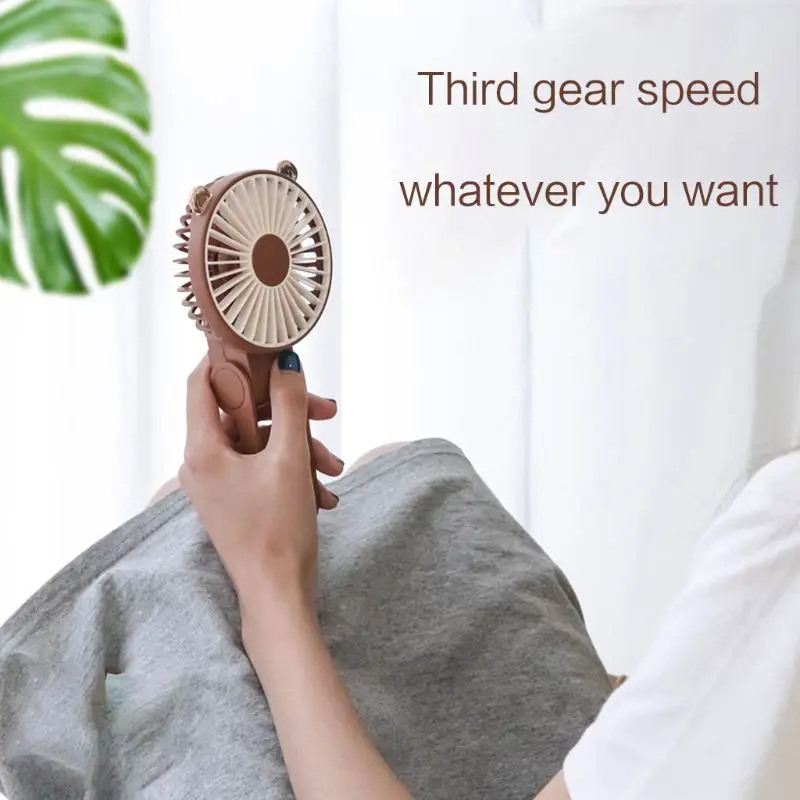 

270 Degree Adjustable Cute Rabbit Bear Mini USB Foldable Handheld Fan Easy to Carry Small Fan with Hanging Rope Summer Cooling S