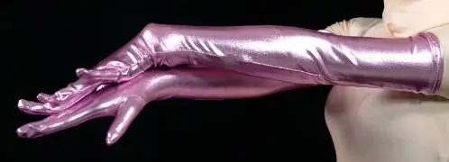 Женские Блестящие Розовые металлические сексуальные перчатки ФЕТИШ УНИСЕКС zentai